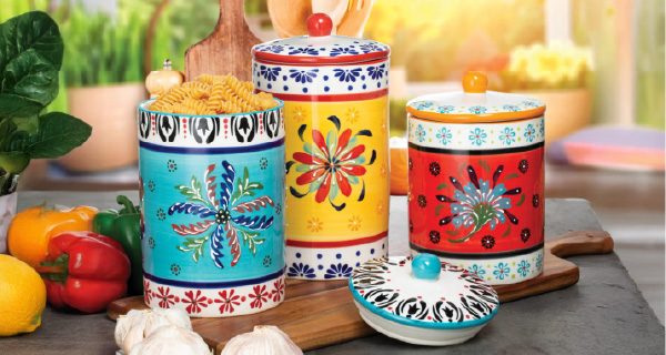 Hand Painted Floral Canisters Morocco by Signature Housewares popcorn