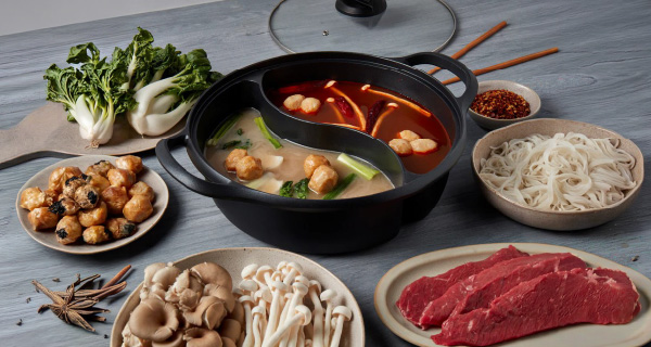 INFUSE Asia 2-Section Non-Stick Aluminum Hot Pot by Tabletops Unlimited popcorn